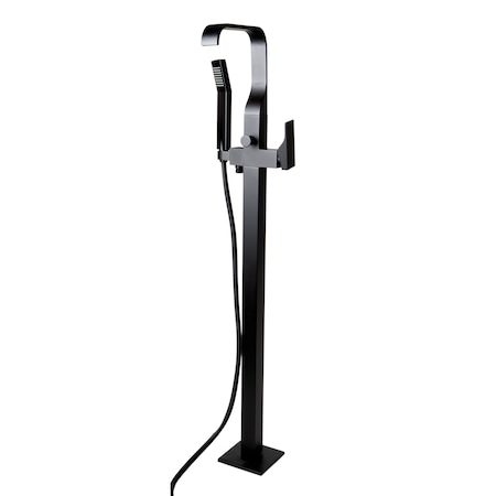 Alfi Brand Black, Sgl Lever Floor Mntd Tub Filler Mixer w Hand Held Shower Head AB2180-BM